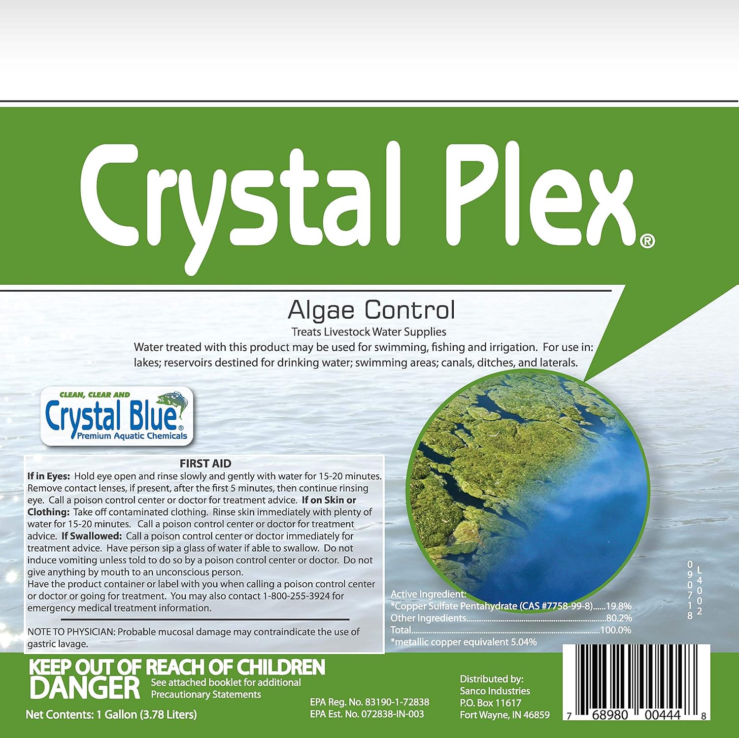 Crystal Plex - Lake and Pond Algaecide Treatment - Liquid Copper Algaecide Kills and Prevents Various Types of Algae (Planktonic, Filamentous