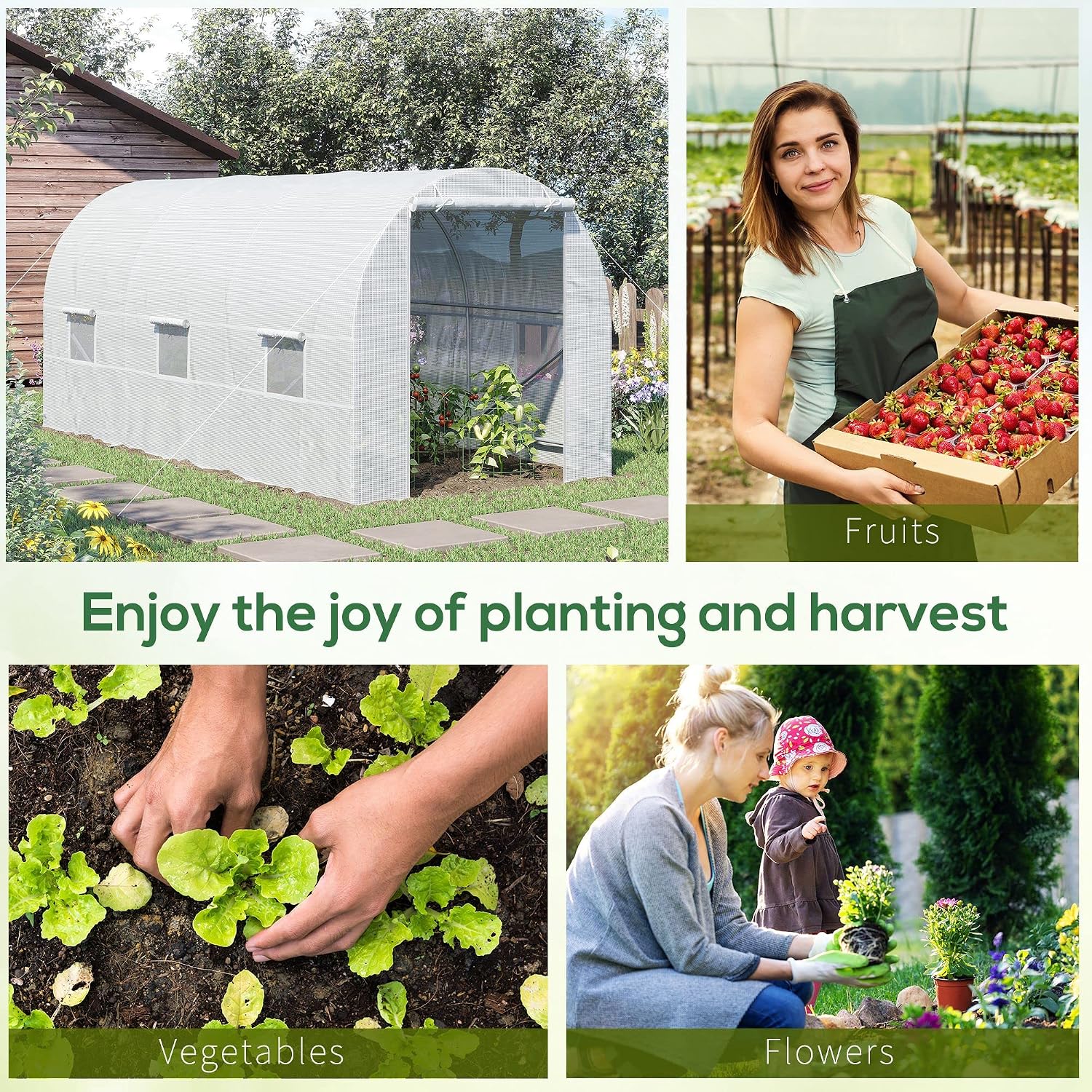 Outsunny 15' x 7' x 7' Walk-in Tunnel Greenhouse Large Steel Frame White