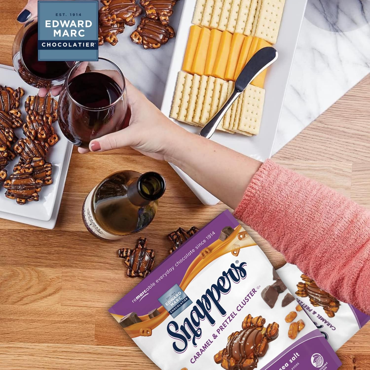 Edward Marc Snappers Sweet Caramel & Pretzels Cluster - Crunchy Pretzel Snack With Milk Chocolate For Adults And Kids - 6 oz (pack of 1)