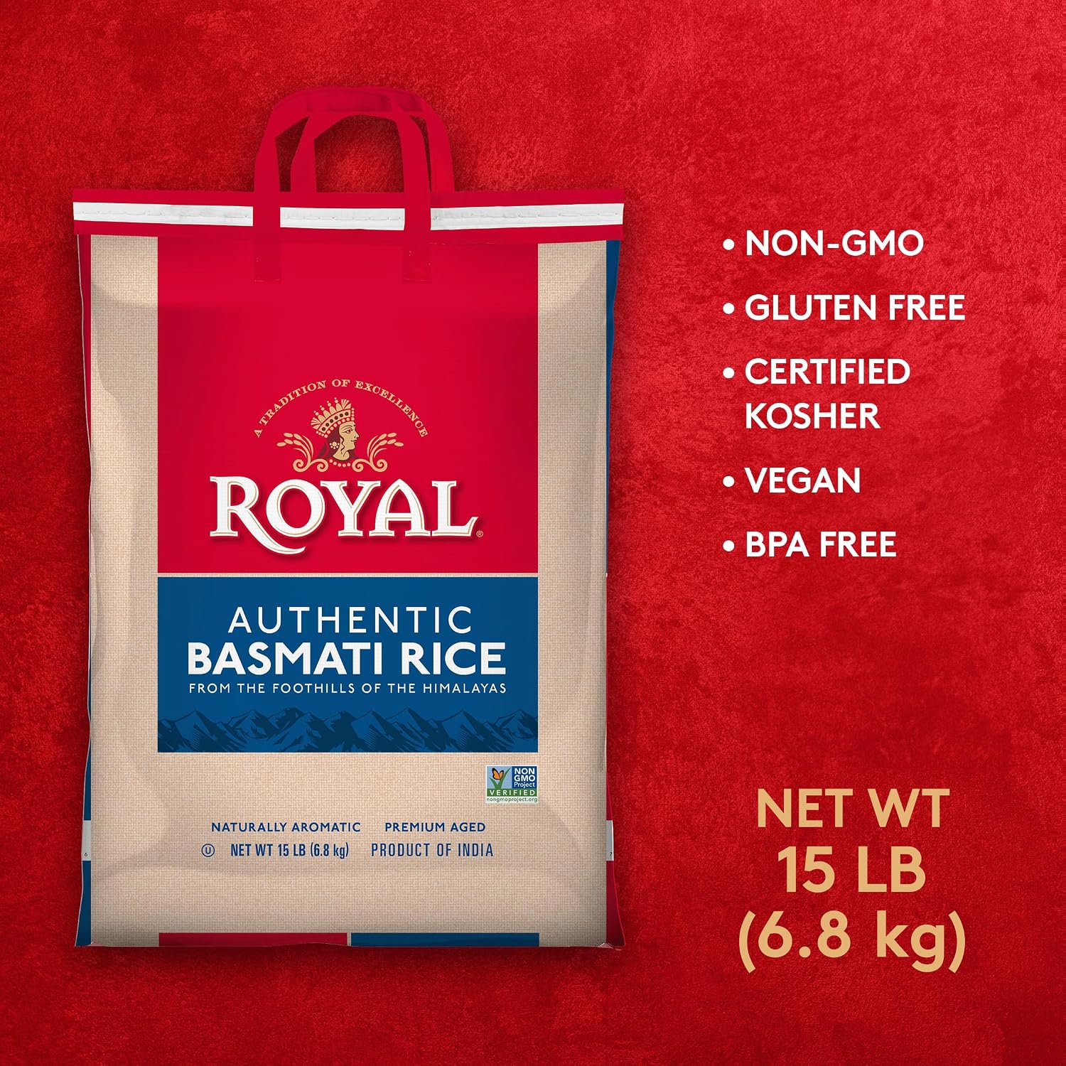 Authentic Royal - Naturally Aged Long Grain Indian White Basmati Rice - 20 Pound