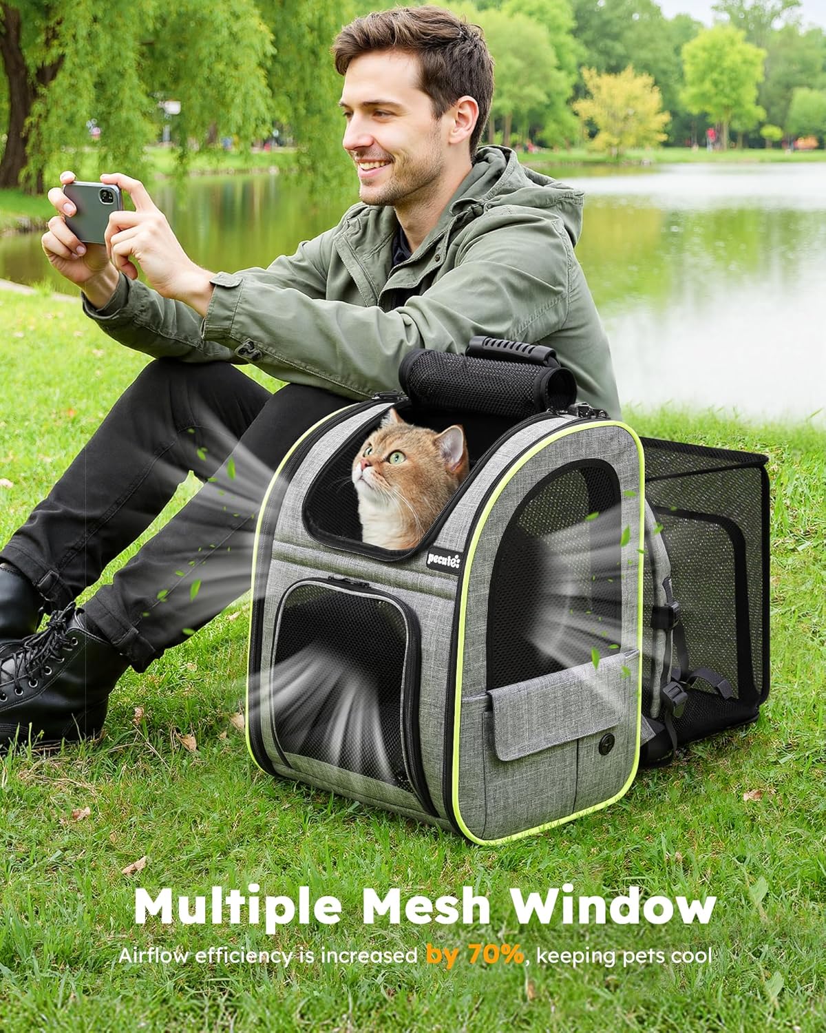 pecute Cat Backpack Expandable, Cat Carrier Backpack with Breathable Window