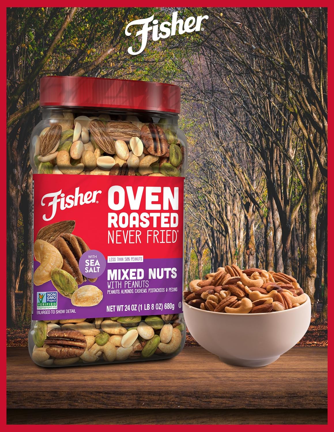 Fisher Oven Roasted Never Fried Deluxe Mixed Nuts, 24 Ounces