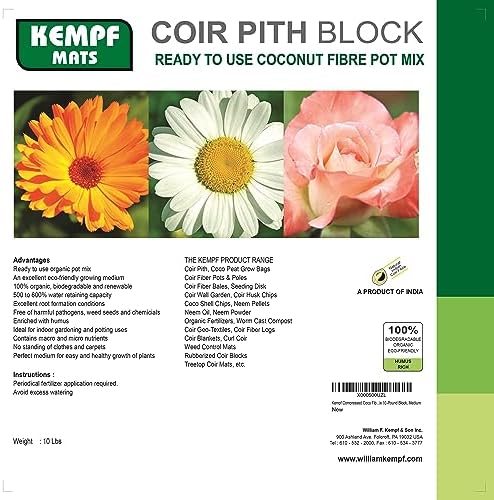 Compressed Coco Coir Pith Block, 10 Pound Block, Natural Potting Mix, Expands to 18 Gallons