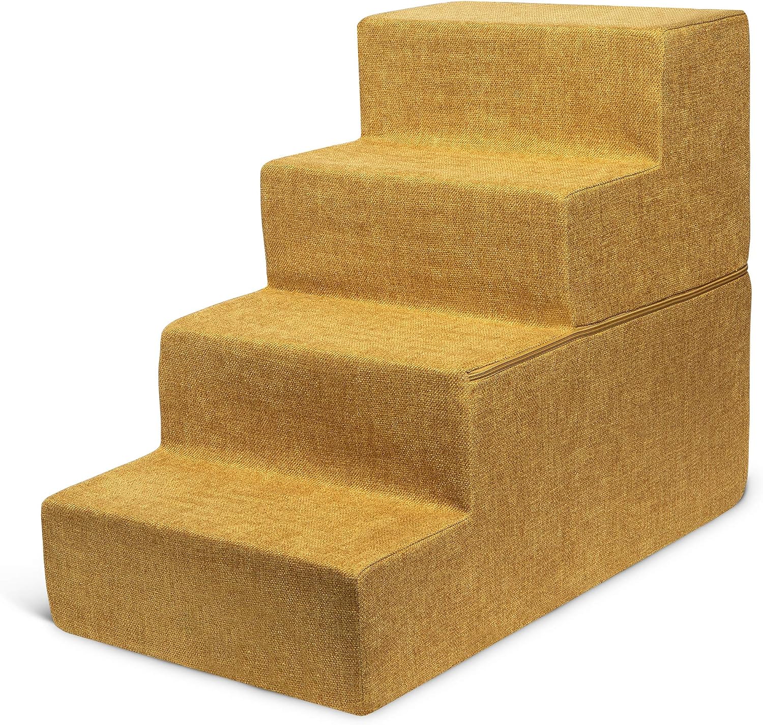 Best Pet Supplies Non-Slip Foam Dog Stair & Pet Ramp, Balanced Indoor Step Support - Foldable Stair, Ash Gray Linen,3-Step