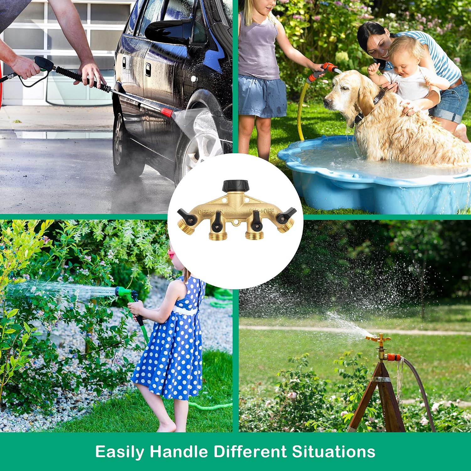 Hourleey Brass Garden Hose Splitter 2 Way, 3/4 Inch Hose Connector Tap Splitter, Hose Y Splitter