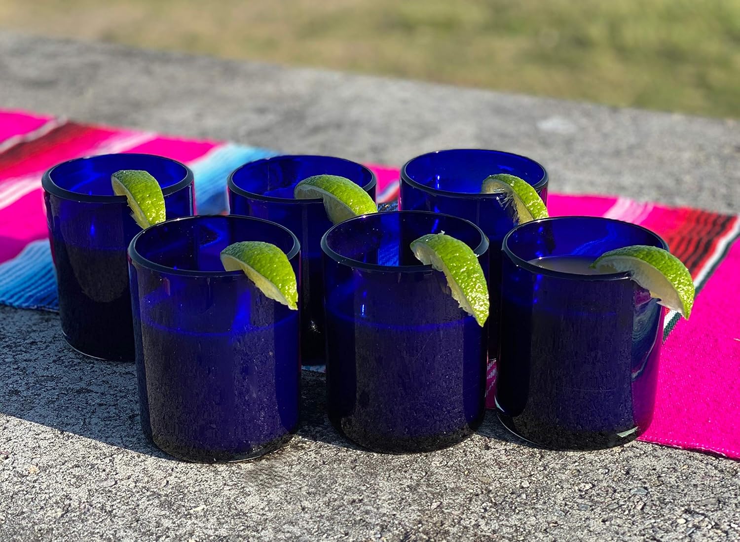 Hand Blown Mexican Drinking Glasses - Set of 6 Cobalt Tumbler Glasses (10 oz each)