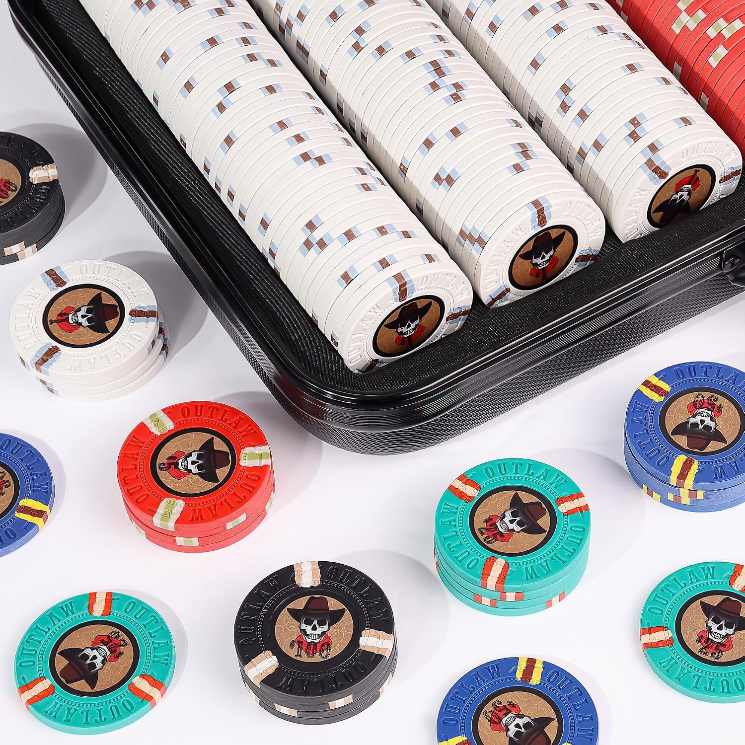 Versa Games 500 Poker Chips, Poker Chip Set - Outlaw, 500 Piece Poker Set with Numbers for Poker