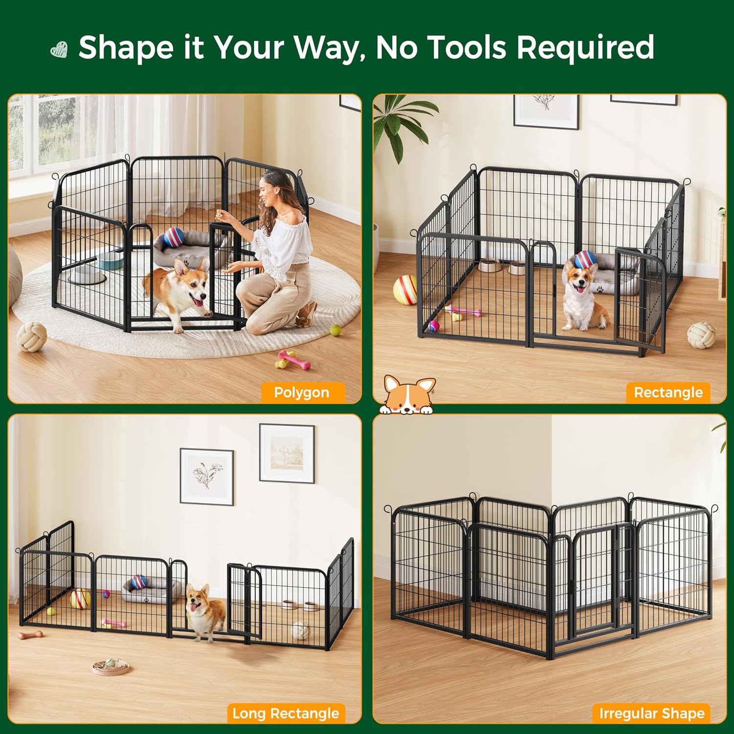 Yaheetech Dog Playpen 24in 16 Panels Pet Fence for Indoor Yard RV Camping | Easy Setup, Heavy Duty Rustproof Frame with Secure Latch Door, DIY Layouts,Foldable Storage, for Puppies & Small Dogs