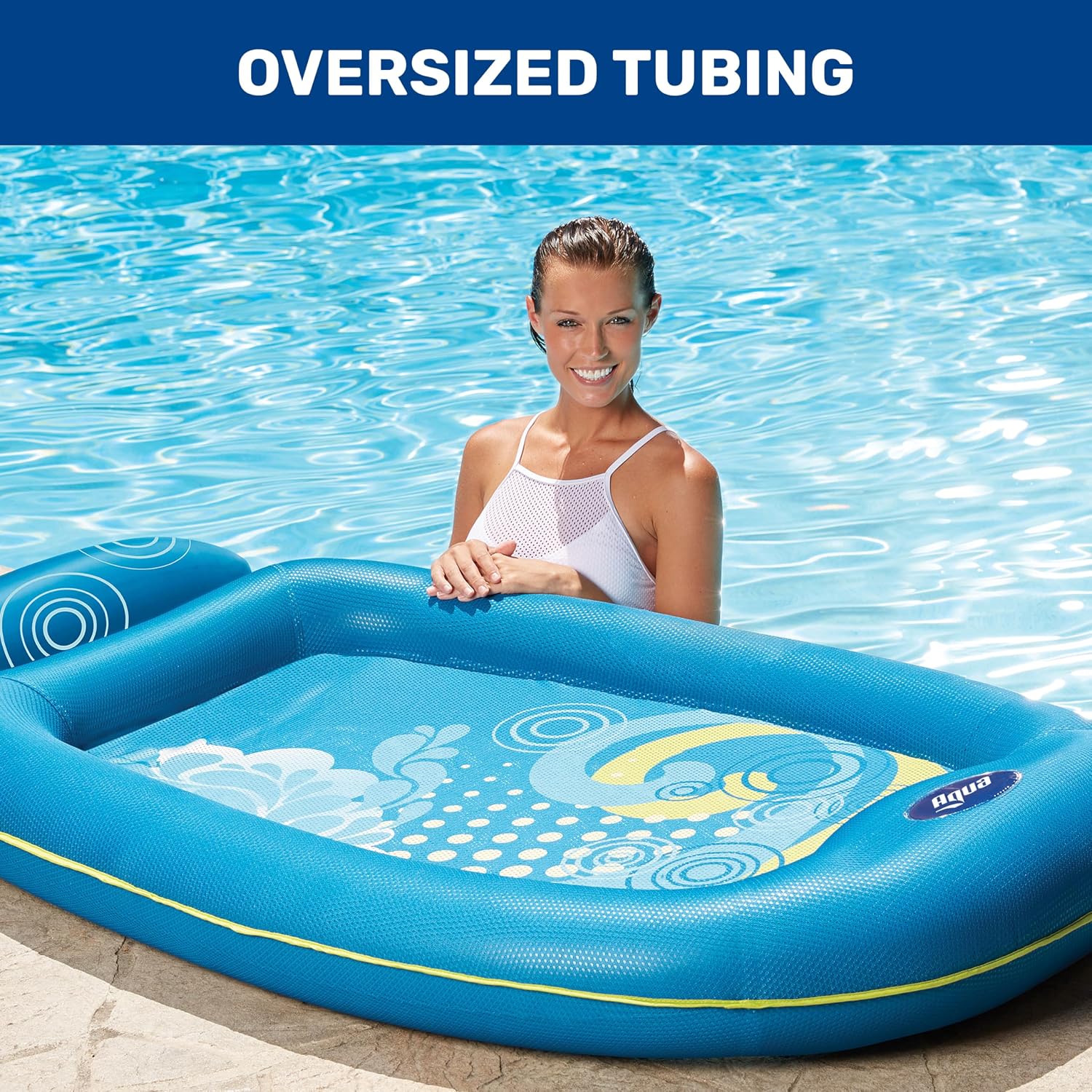 Aqua Comfort Pool Float Lounge – Inflatable Pool Floats for Adults with Headrest and Footrest – Bubble Waves