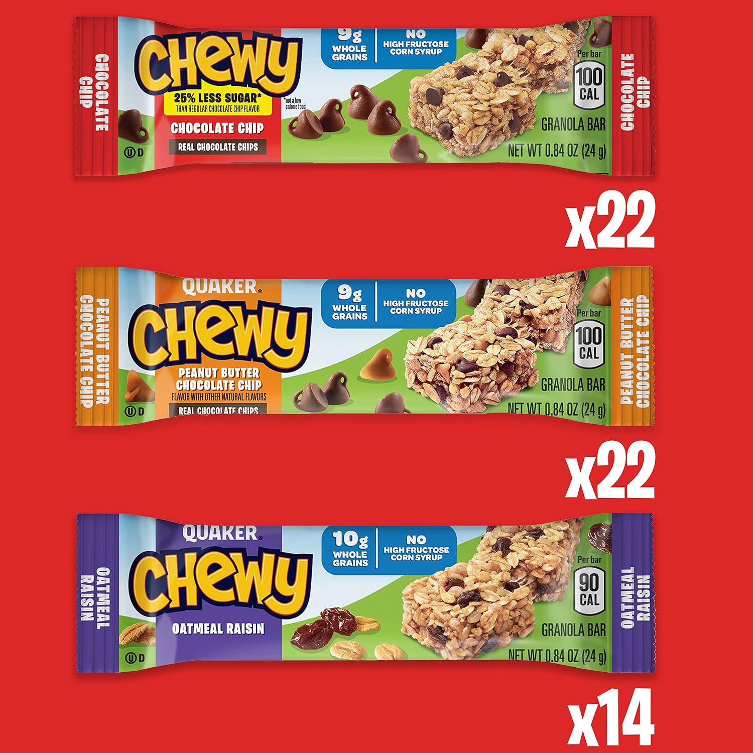 Quaker Chewy Granola Bars, Chocolate Chip, 58 Count - Packaging May Vary
