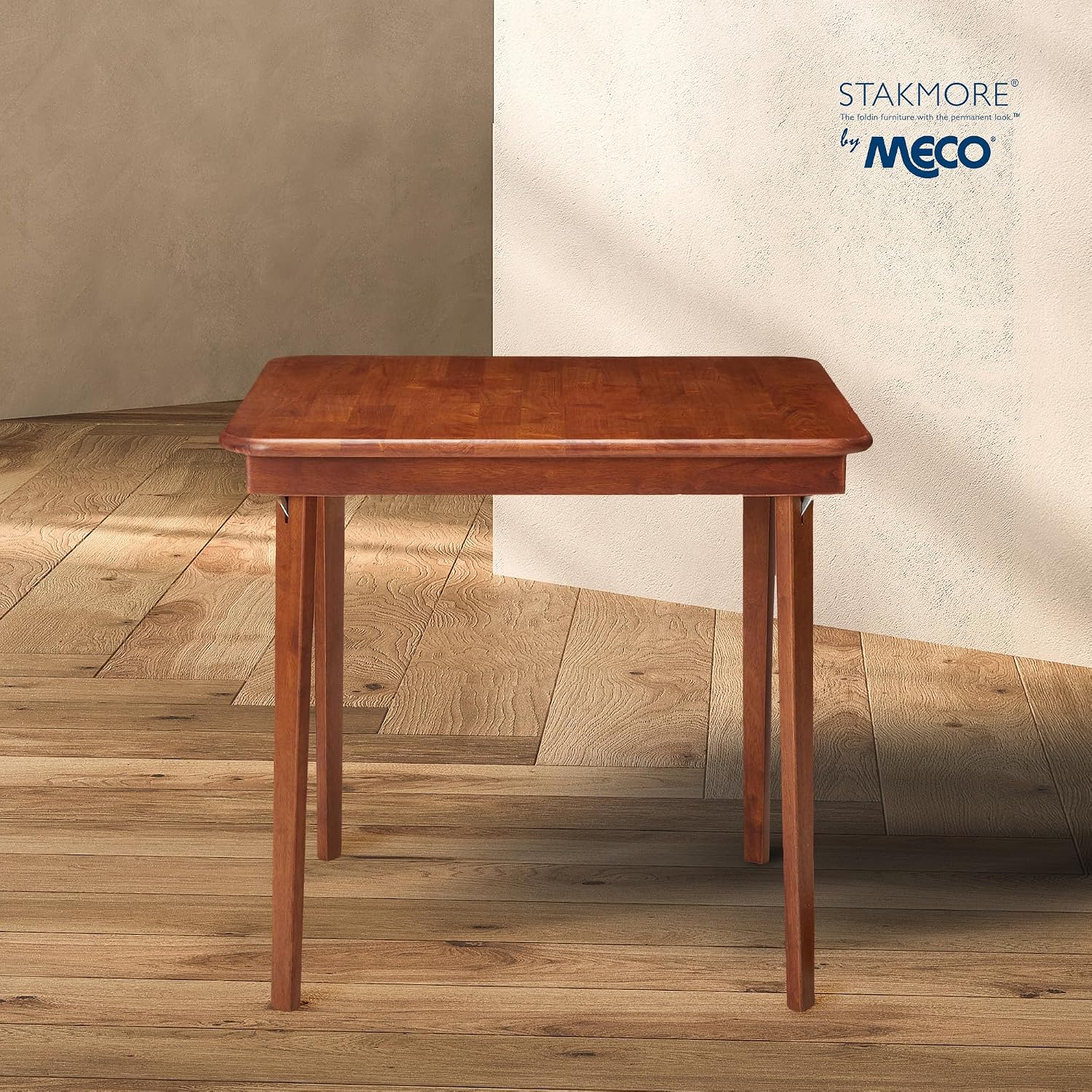 Stakmore Classic Straight Edge Square Wood Folding Table, 32x32, Oak | Foldable Card Table, Wooden Tabletop Furniture for Cards, Board Games & Dining