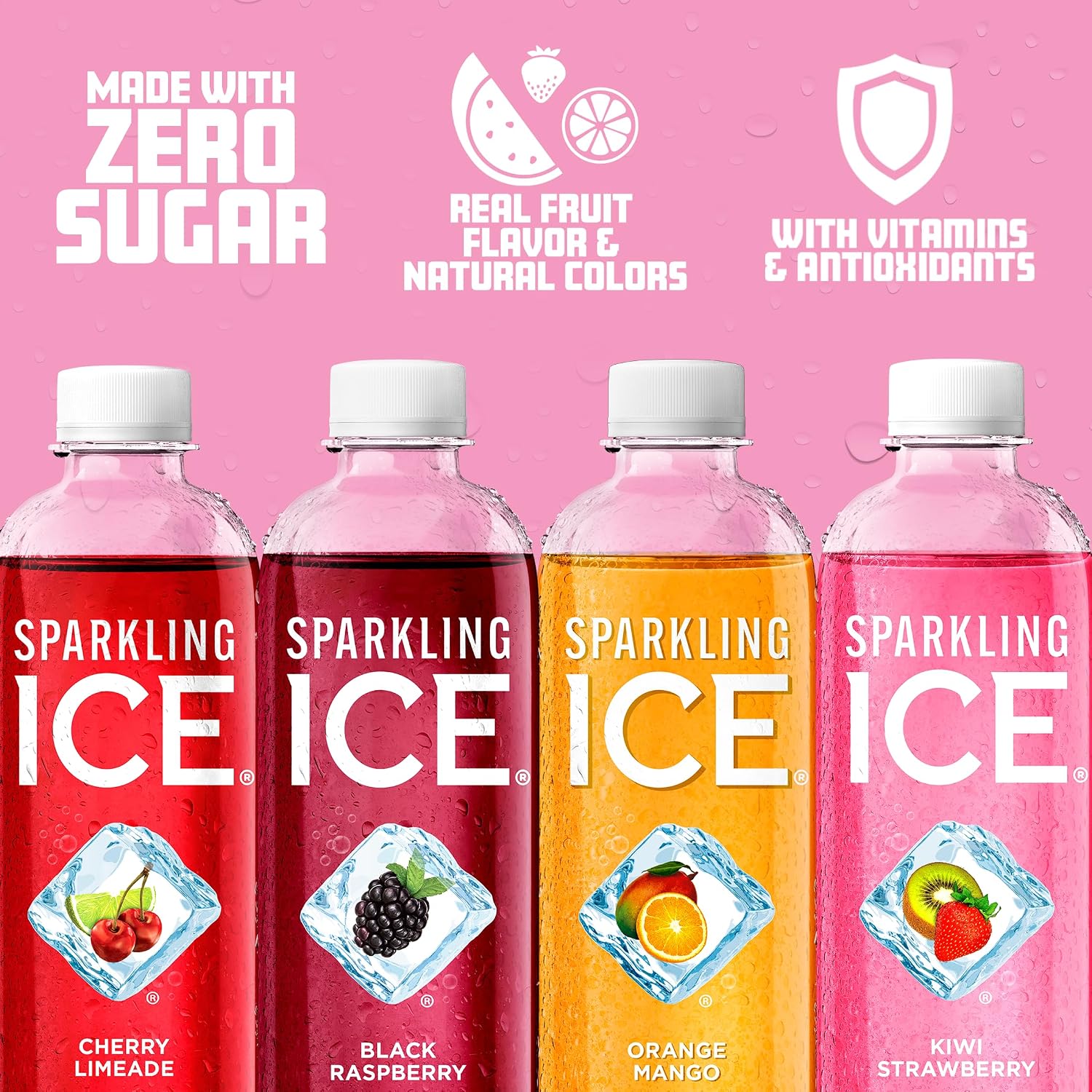 Sparkling Ice Purple Variety Pack, Flavored Water, Zero Sugar, with Vitamins and Antioxidants, 17 fl oz, 12 count (Black Raspberry, Cherry Limeade, Orange Mango, Kiwi Strawberry)