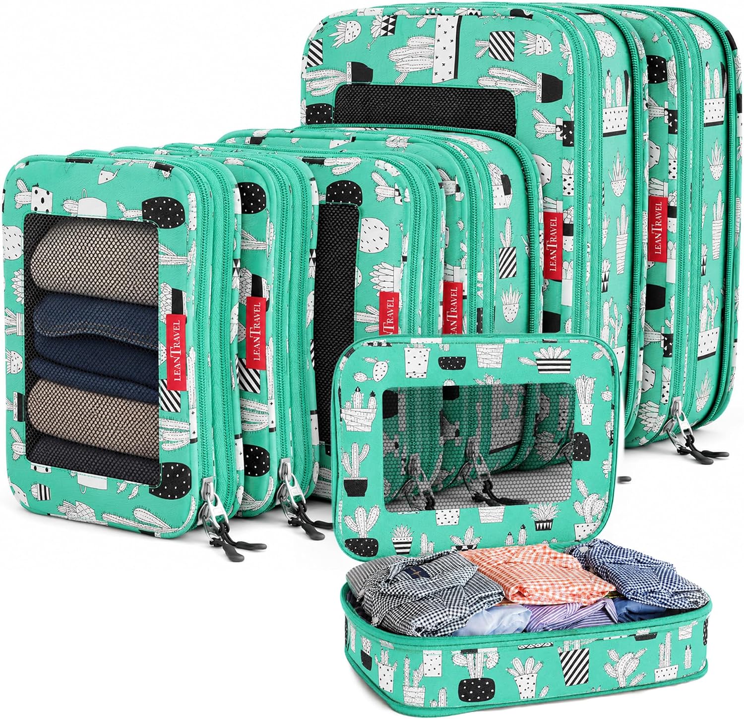 LeanTravel Premium Compression Packing Cubes for Travel - Suitcase Organizer Bags with Double Zipper & Breathable Mesh Panel - Space Saving Carry On Luggage Essentials (6-Pack, Grey)