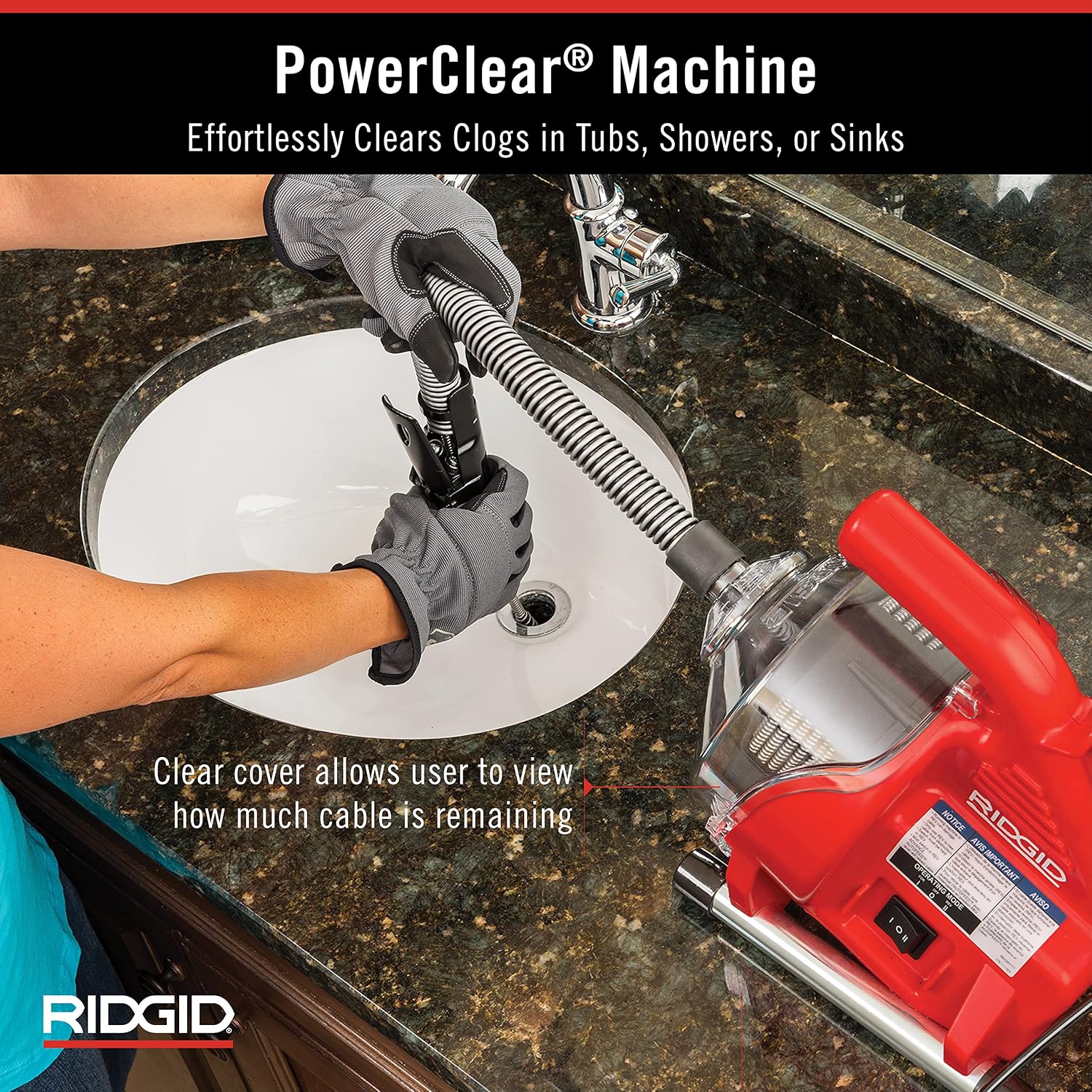 RIDGID 55808 PowerClear 120-Volt Drain Cleaning Machine Kit for Tubs, Showers, and Sinks, Drain Cleaner Machine Kit with AUTOFEED, Inner Core Cable