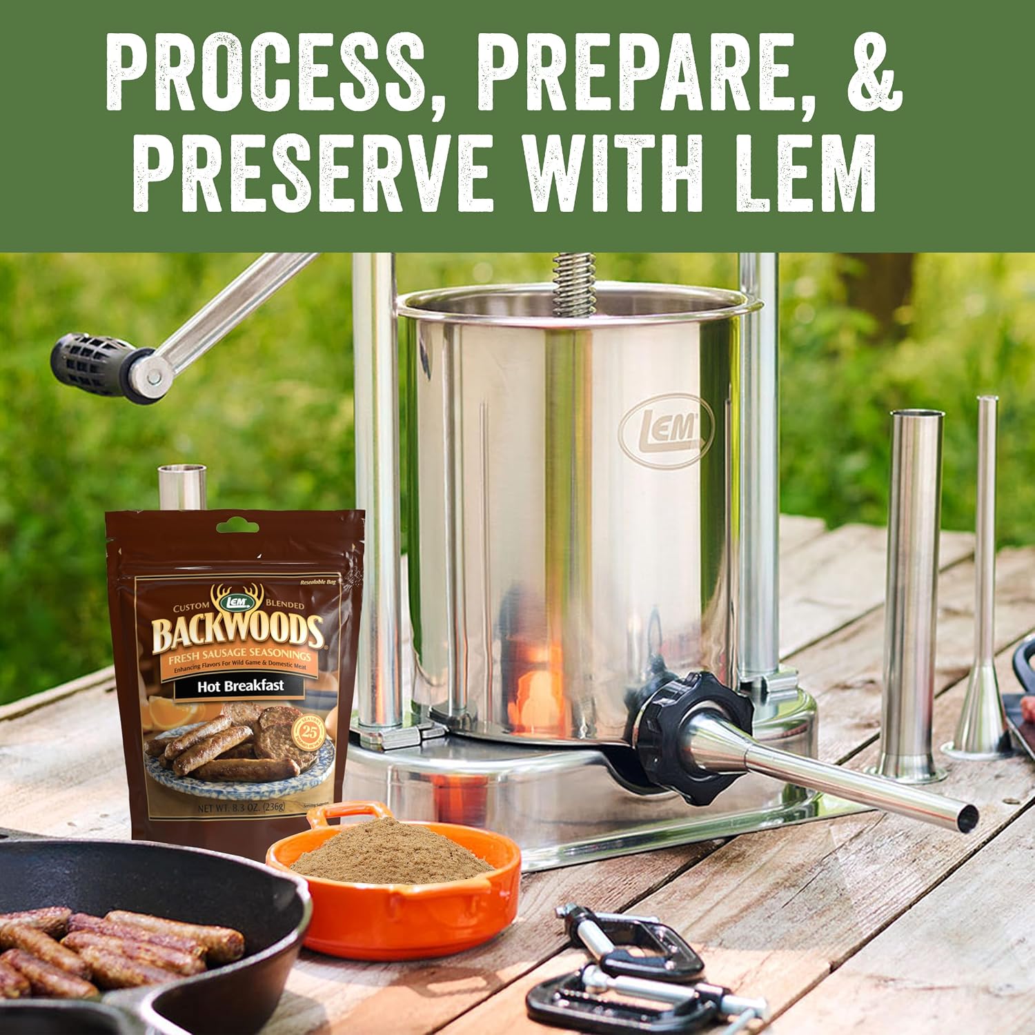 LEM Products Backwoods Breakfast Fresh Sausage Seasoning, 8.3 oz Packet | Pre-Measured Seasoning for Wild Game and Domestic Meat, Seasons Up to 25 Pounds of Meat for Homemade Patties and Sausages