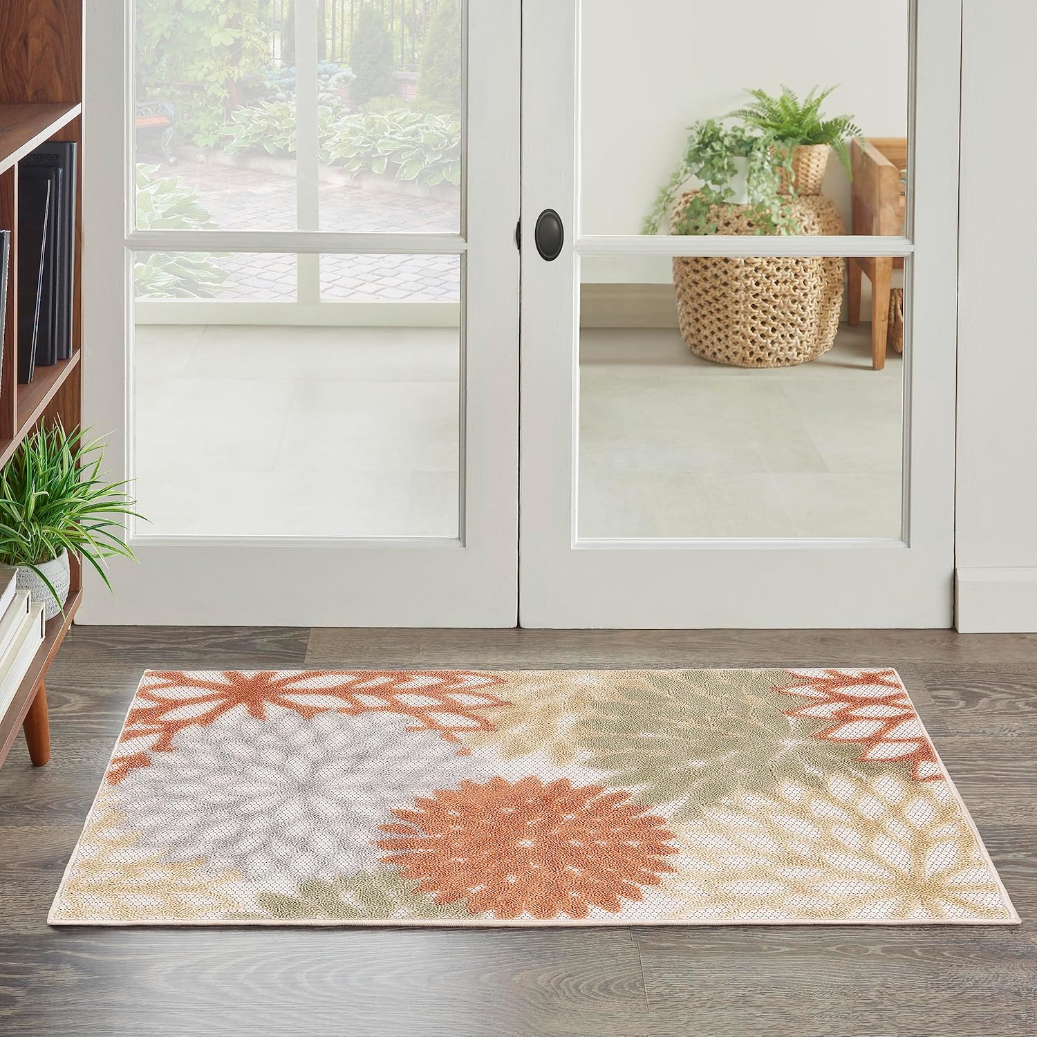 Nourison Home Aloha Indoor/Outdoor Black White 2'8" x 4' Area Rug, Tropical, Botanical, Easy Cleaning, Non Shedding, Bed Room, Living Room