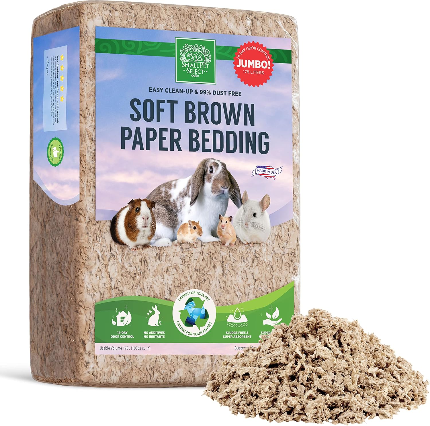 Small Pet Select Premium Soft Paper Bedding, Beige, 56 L | Natural Absorbent Bedding, Odor Control, Made in USA, For Indoor & Outdoor Rabbits, Guinea Pigs & Small Pets