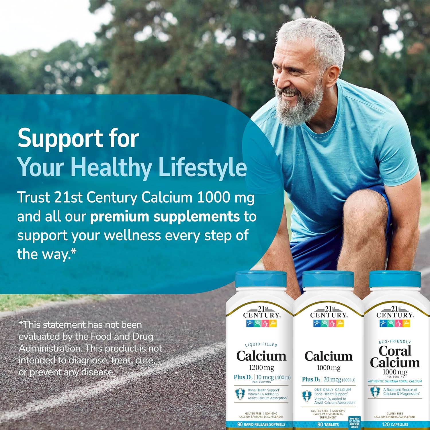 21st Century Calcium 1000mg Plus D3 Tablets, Bone Health, 90 Count | Calcium 1000 mg with Vitamin D3 20 mcg (800 IU), Bone Strength & Density Support, Daily Supplement for Men & Women