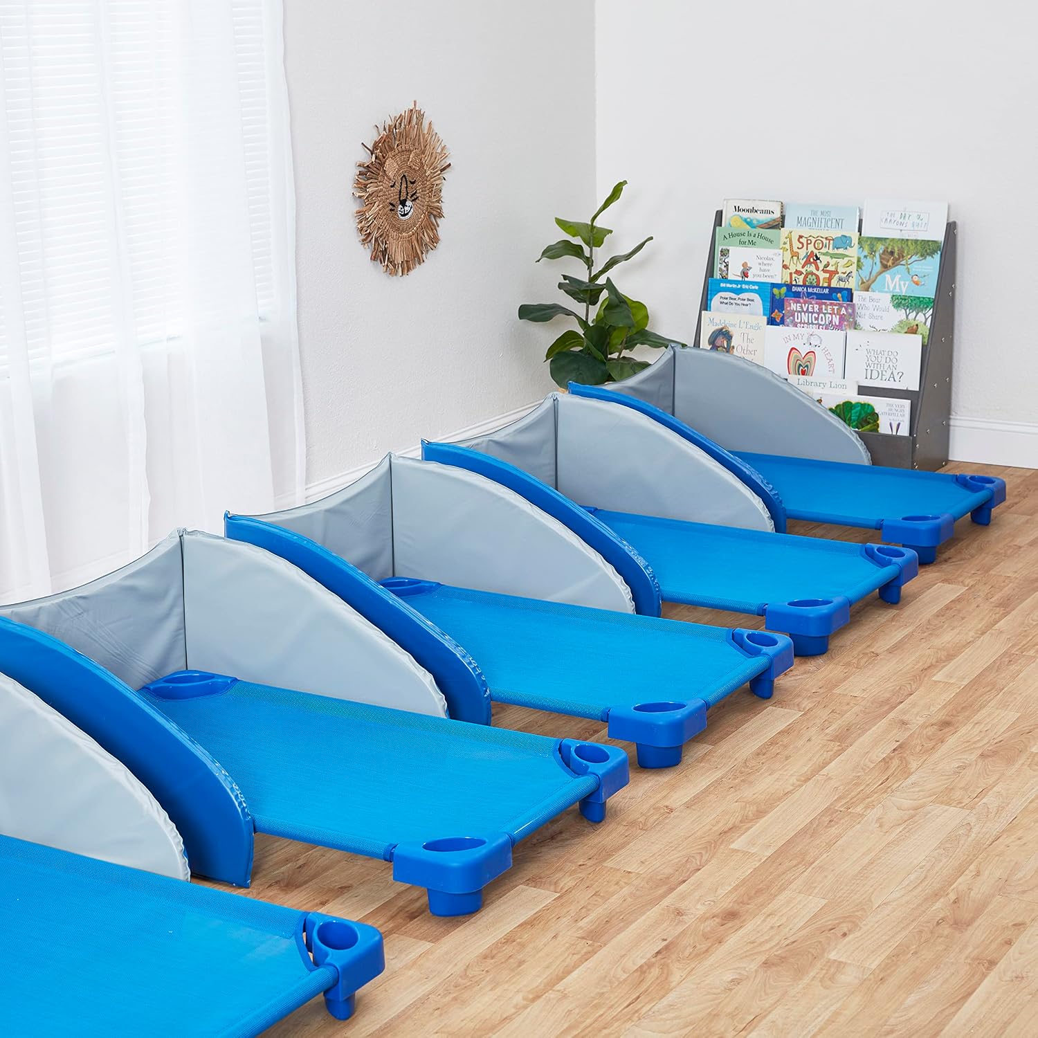 ECR4Kids Stackable Kiddie Cot, Ready-To-Assemble, Toddler Size, Classroom Furniture, Blue, 6-Pack | Breathable mesh, GREENGUARD Gold Certified
