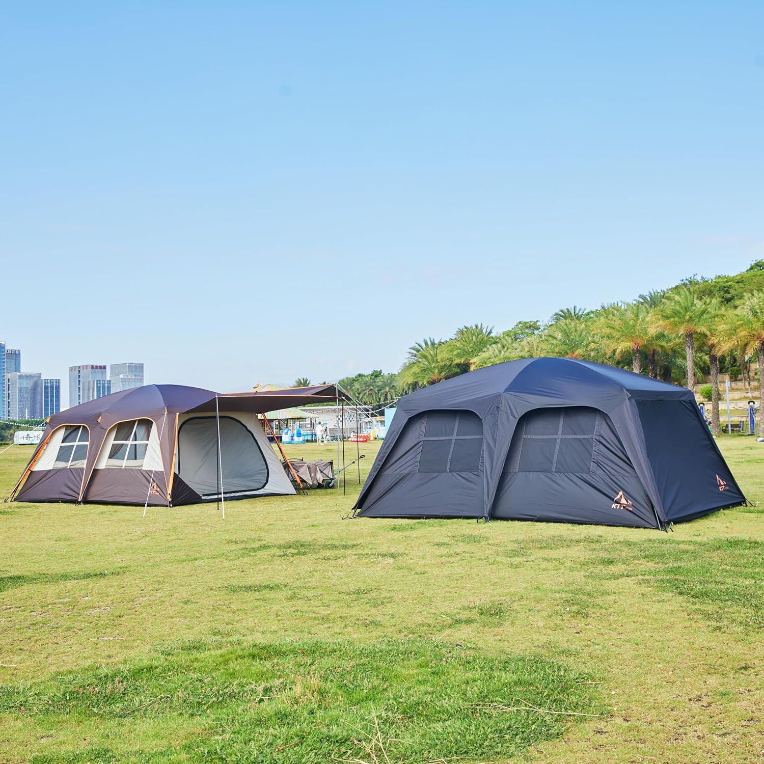 KTT Extra Large Tent 12-14 Person, Family Cabin Tents, 2 Rooms, Straight Wall, 2 Doors 4 Windows with Mesh, Waterproof, Double Layer