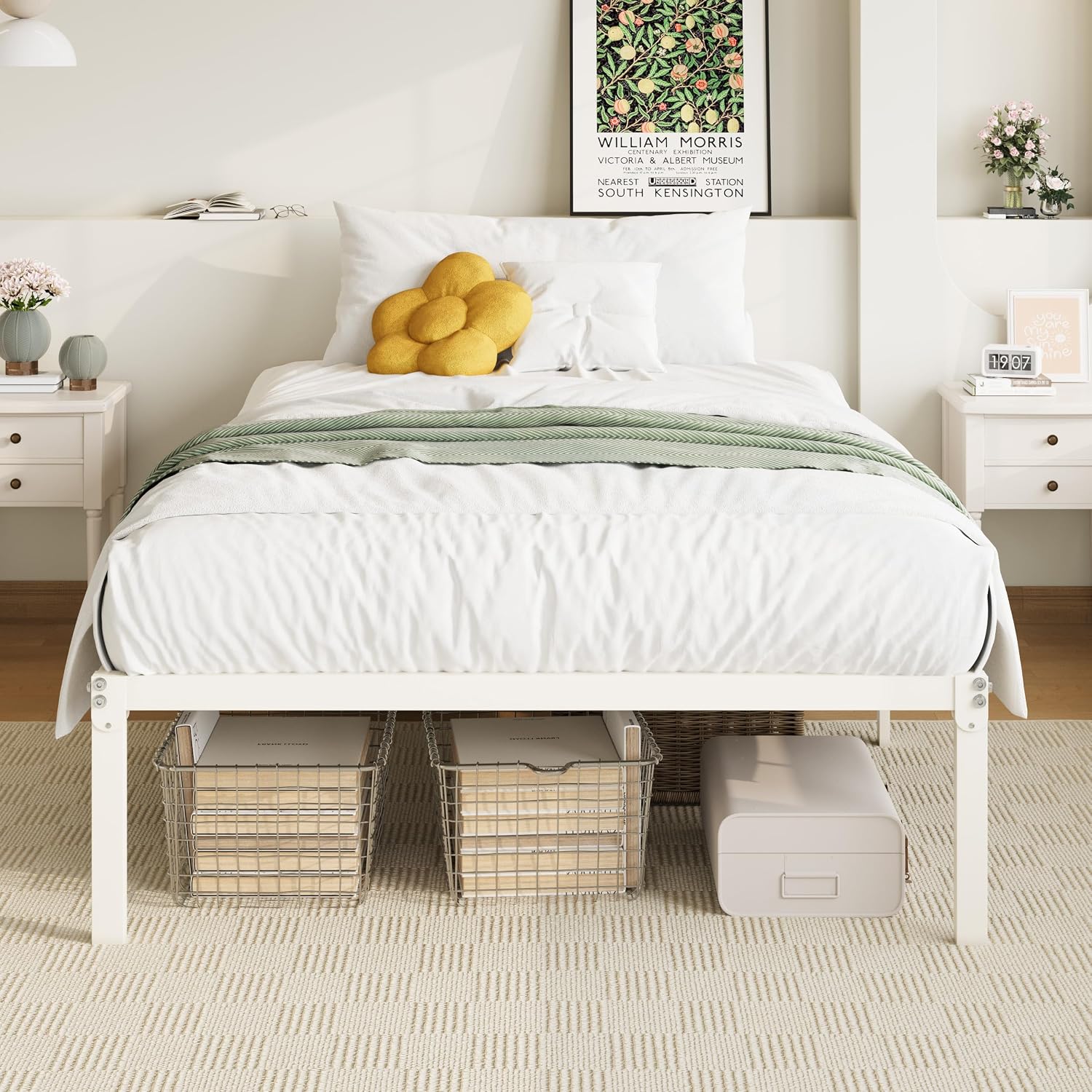 Allewie Full Size Bed Frame, 14 inch Metal Platform Beds with Storage Space, No Box Spring Needed and Easy Assembly, White