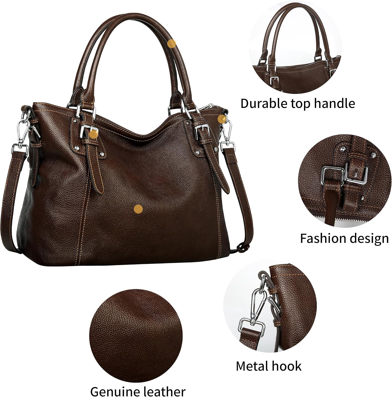 HESHE Leather Purses and Handbag for Women Shoulder Bag Tote Top Handle Bag | Genuine Designer Large Capcity Hobo Crossbody Satchel Travel Work Ladies Zippered Ladies Daily Bag Adjustable Long Strap