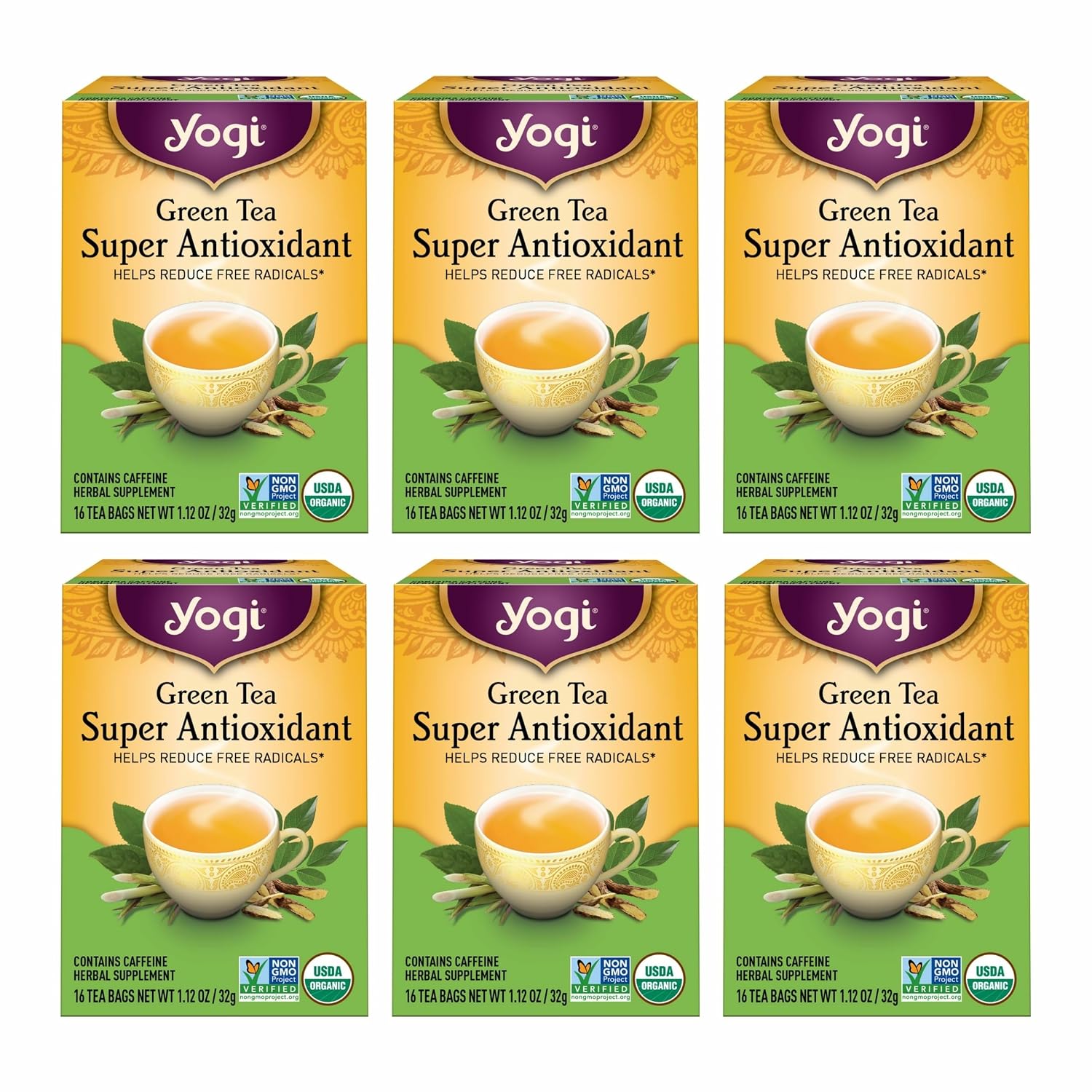 Yogi Tea - Green Tea Super Antioxidant (6 Pack) - Organic Green Tea Blend to Support Overall Health - 96 Tea Bags