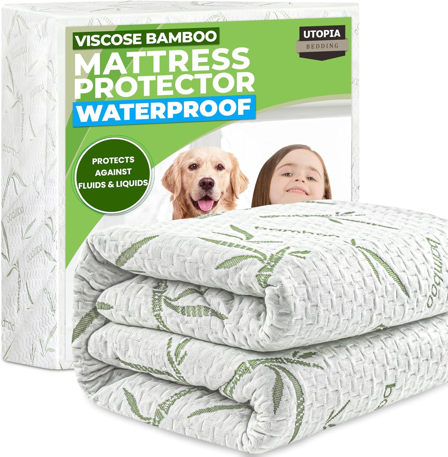 Bamboo Viscose Waterproof Mattress Protector Queen Size, fits 17" deep | Utopia Bedding Cooling Mattress Cover, Soft Breathable Mattress Pad, Noiseless, Fitted Style, Stretchable Pockets, Washable