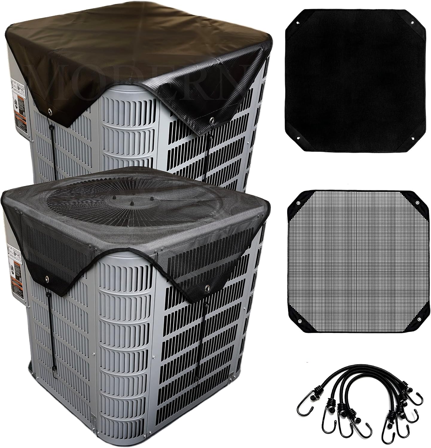 MODERN WAVE - 2 (Two) Central Air Conditioner Covers for Outside Units 36 x 36 inch - 1 (One) Top Universal Mesh Cover and 1 (One) Winter Waterproof