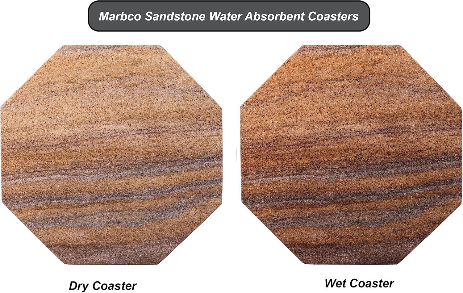 Sandstone Water Absorbent Hand Crafted Octagon Coasters with Holder for Drinks 4 Inches Wide Thirsty Stone Bar/Drink Coasters Made from Real Solid