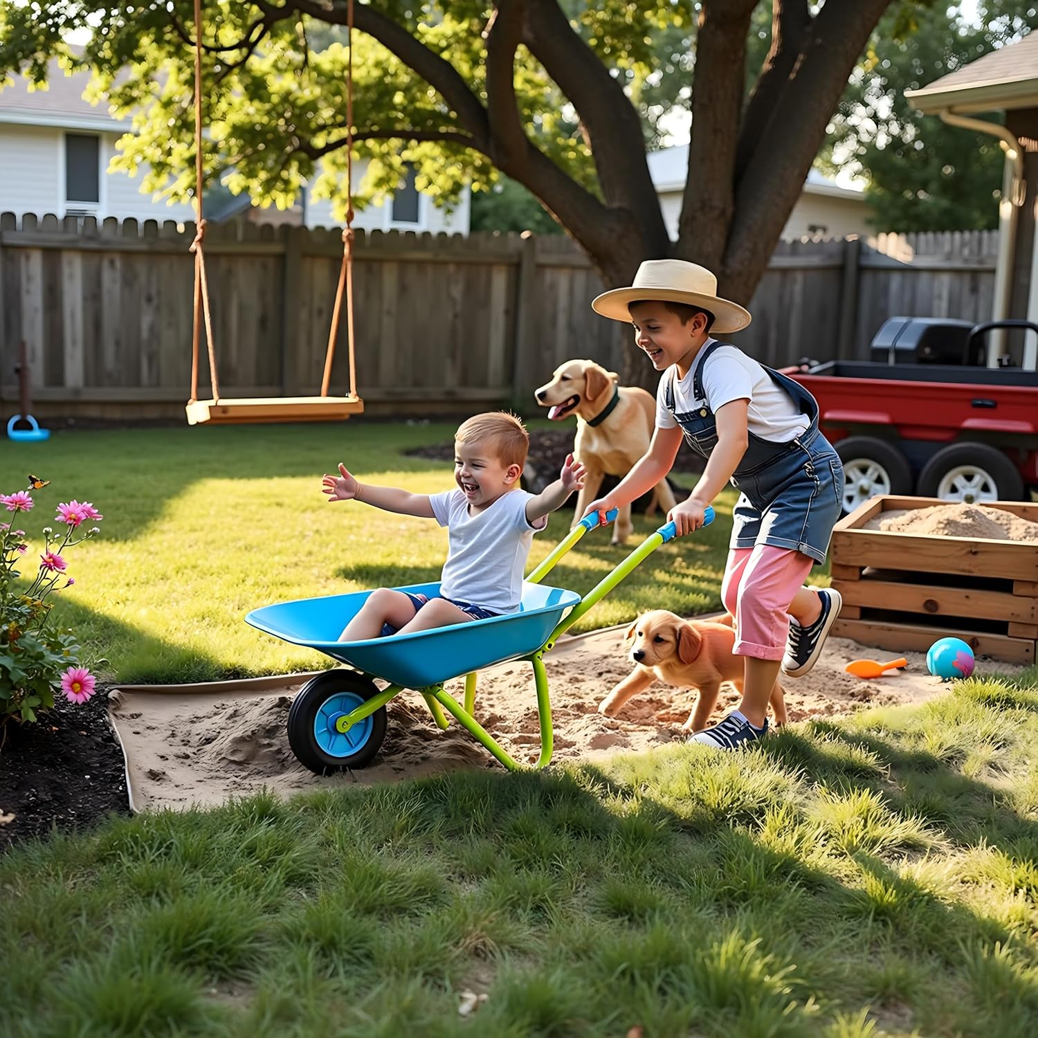 G & F Kids Metal Wheelbarrow, Child-Size Steel Garden Wheelbarrow for Toddlers & Kids, Sturdy Single-Wheel Design for Outdoor Play