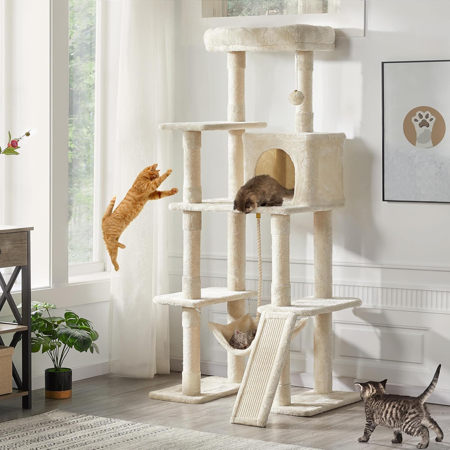 Yaheetech 63in Sturdy Large Cat Tree for Indoor Heavy Cats, Tall Tower