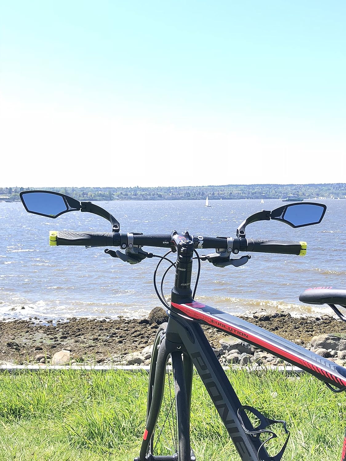 Hafny Handlebar Bike Mirror – HD Glass, Wide Angle, Adjustable 360° Rear View – Shatterproof, Anti-Glare, Premium, MTB, E-Bike, and Commuter Cycling Safety, HF-MR095 (Silver Left)