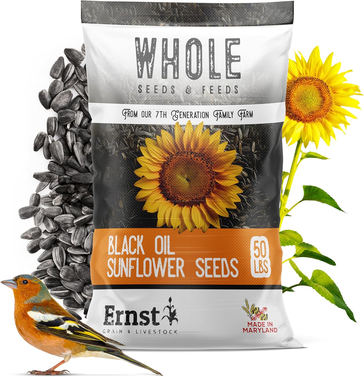 Ernst Grain & Livestock Black Oil Sunflower Seeds - Birdseed for Outside Feeders Wild Bird Food - Ideal Bird Seed for Cardinals