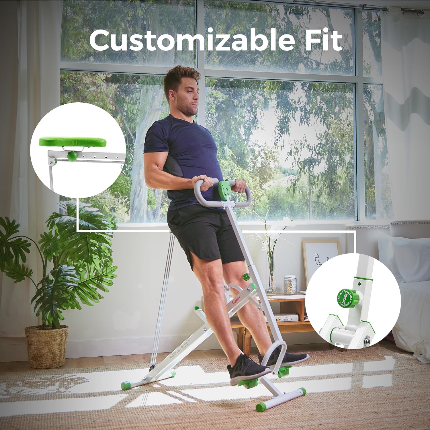 Sunny Health & Fitness Smart Row-N-Ride Glute & Leg Trainer, Foldable Squat Assist Rower with Exclusive SunnyFit App Connection