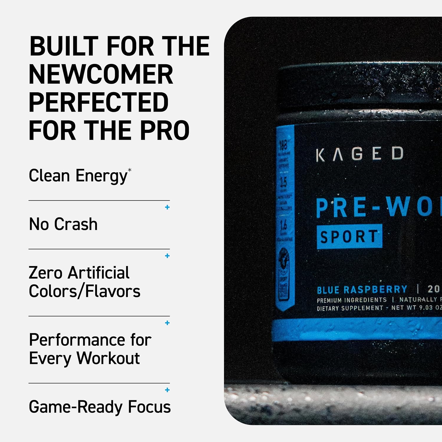 Kaged Sport Pre Workout Powder for Men & Women, Mango Lime, Sport Certified, 188mg Caffeine, Nitric Oxide Supplement, Beta Alanine for Energy