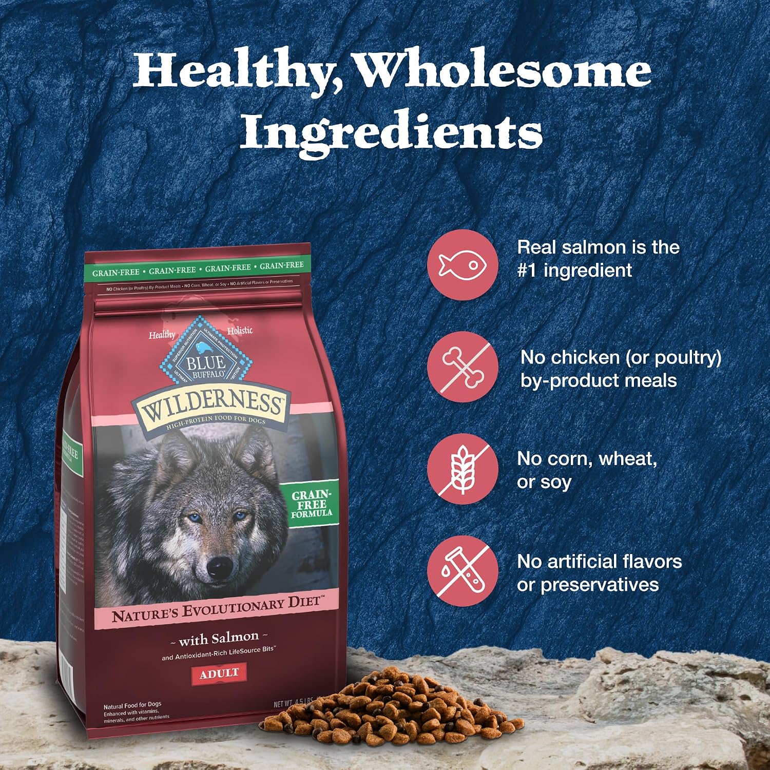 Blue Buffalo Wilderness Chicken Adult Dry Dog Food, Grain-Free, 24 lb | 39g Protein, Real Chicken #1 Ingredient, Supports Immunity with Antioxidant-Rich LifeSource Bits, Promotes Healthy Muscles