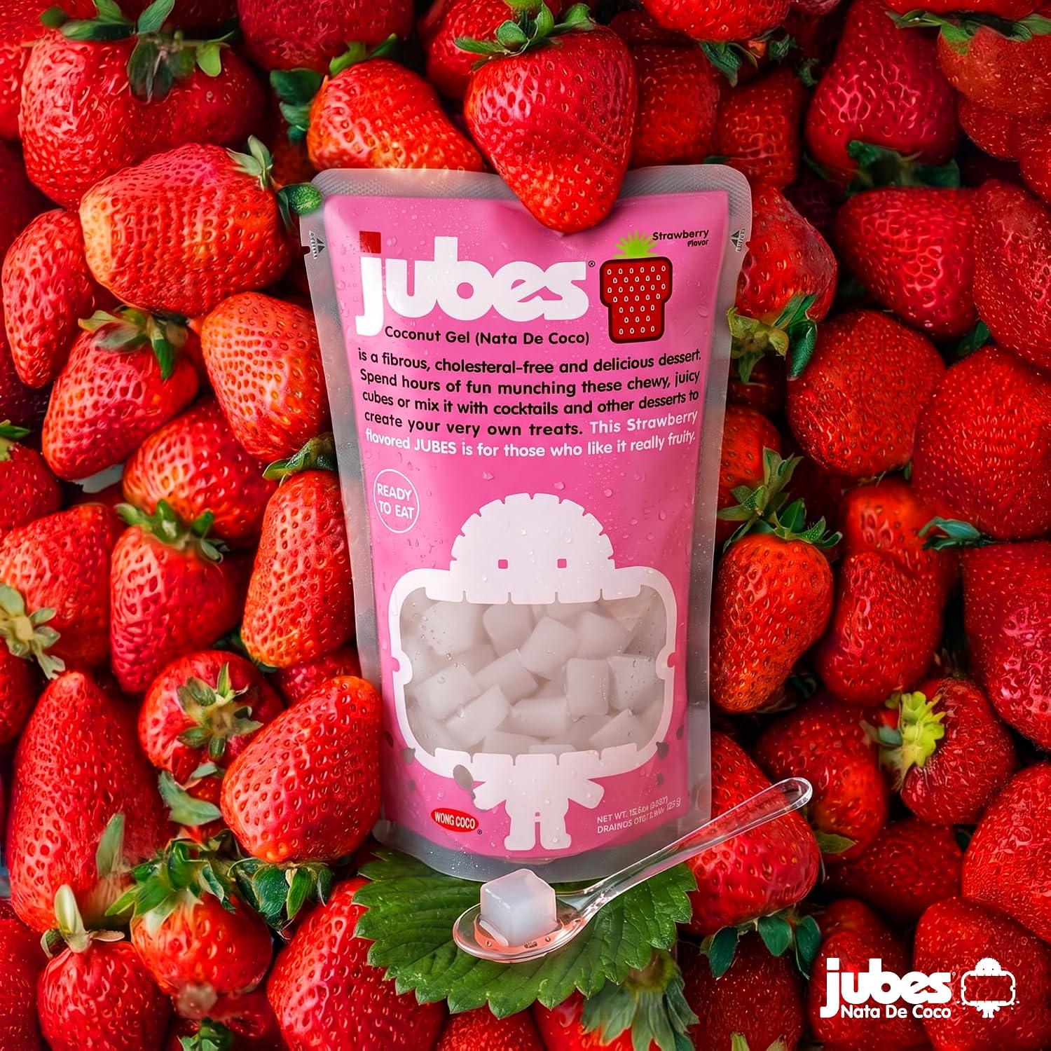 Jubes Pandan Nata De Coco Jelly Cubes (12.7 oz, Pack of 3) - Pandan Coconut Jelly Cubes for Sago - Coconut Gel in Syrup Toppings for Fruit Tea, Boba, Bubble Tea, Drinks, Desserts Yogurt, Ice Cream, Beverage