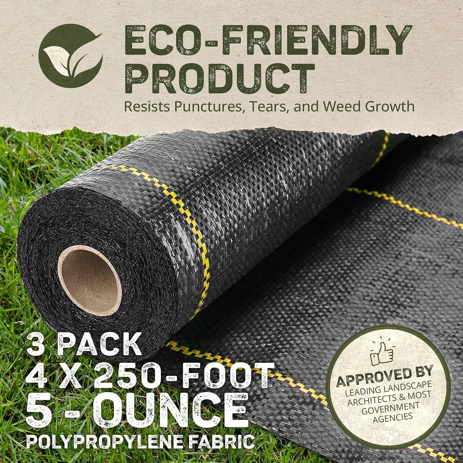 Dewitt Pro-5 Weed Barrier Fabric 5 oz, 6 x 250 Feet – Heavy-Duty | Woven Landscape Ground Cover Mat for Raised Garden Bed, Greenhouse Gardening, Outdoor Landscaping, and Commercial Planting
