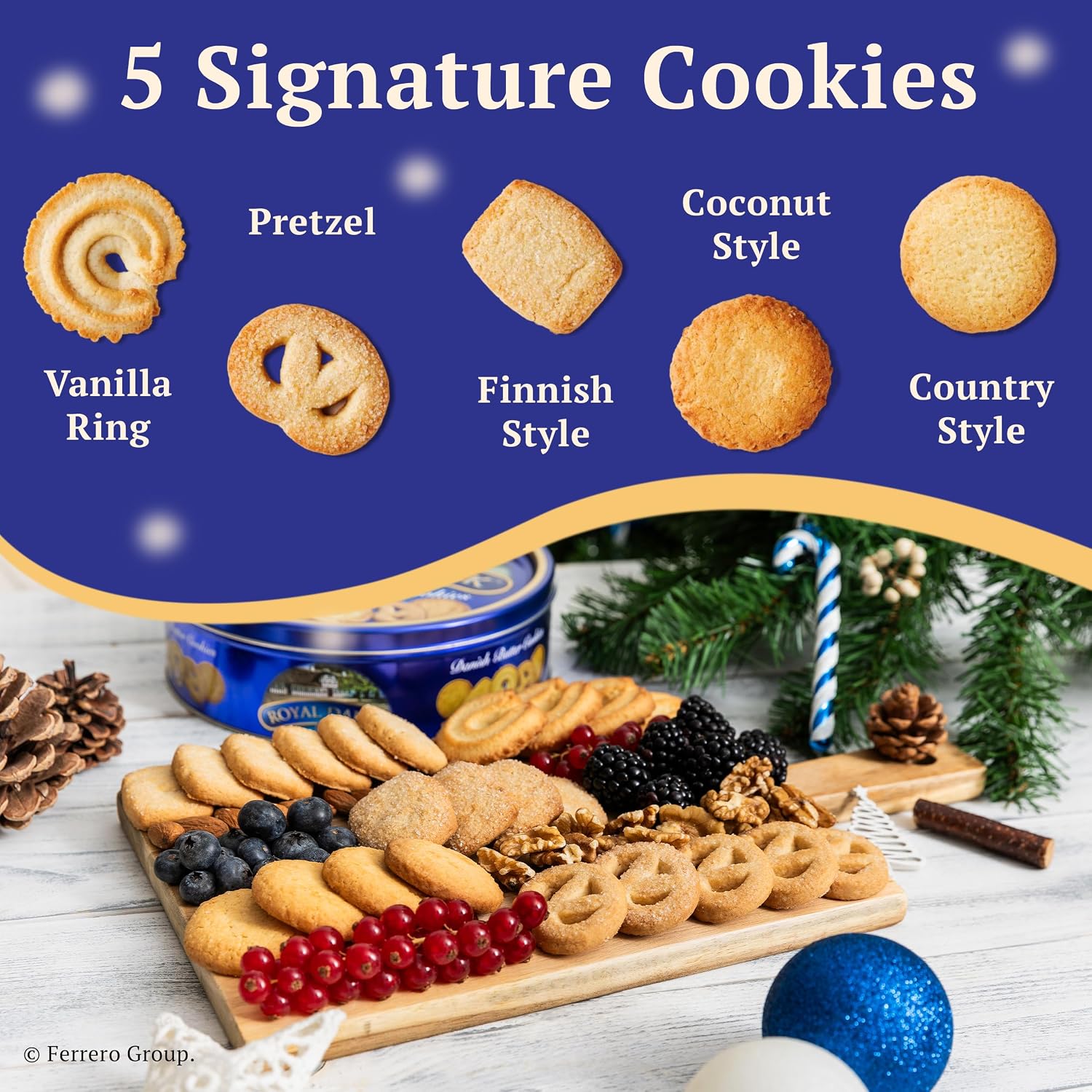 Royal Dansk Butter Cookies, Premium Assorted Cookies Made with Real Butter, Great for Sharing and Hosting, 12 oz