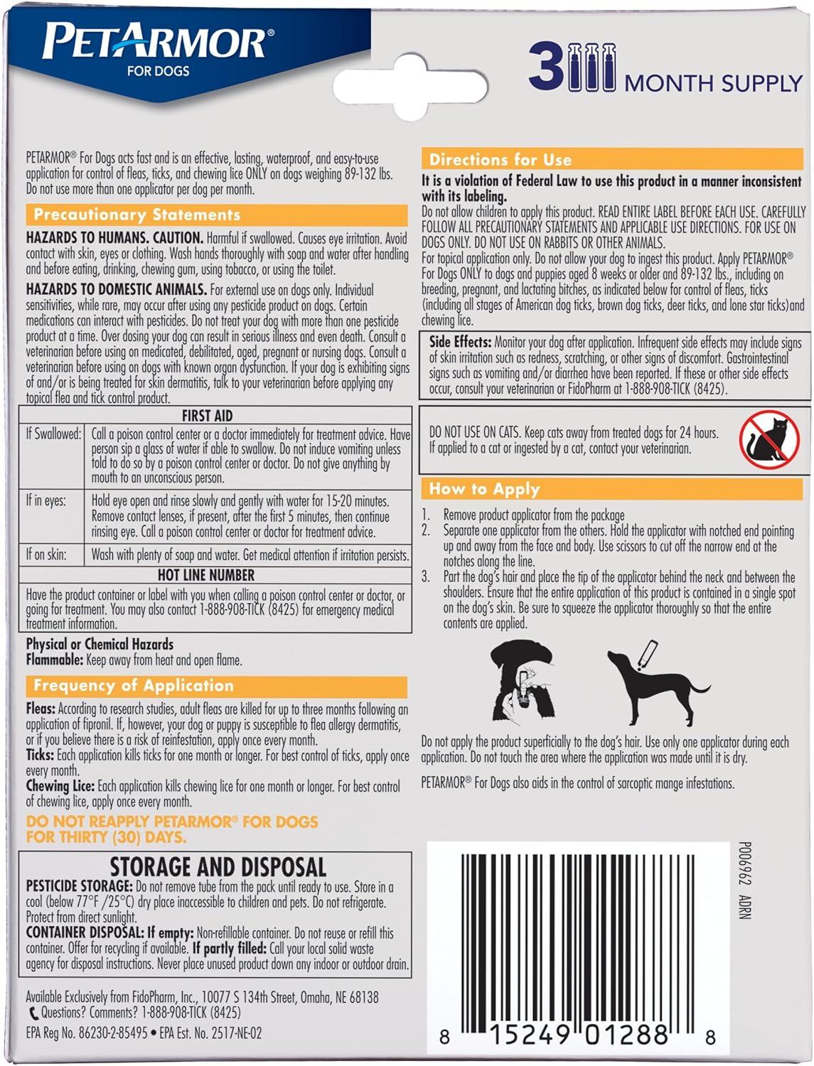 PetArmor Flea & Tick Topical Dogs 45-88 lbs, Fipronil, 3-Month | Ideal for Large Dogs 45-88 lbs; Kills Adult Fleas in 24-48 hrs; 3-month supply; Vet-Quality, No Rx Needed