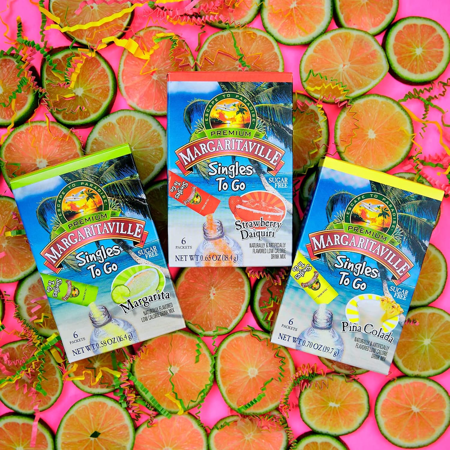 Margaritaville singles to go water drink mix - pina colada flavored, non-alcoholic powder sticks (6 boxes with 6 packets each - 36 total servings), 0.70 ounce (pack of 6)