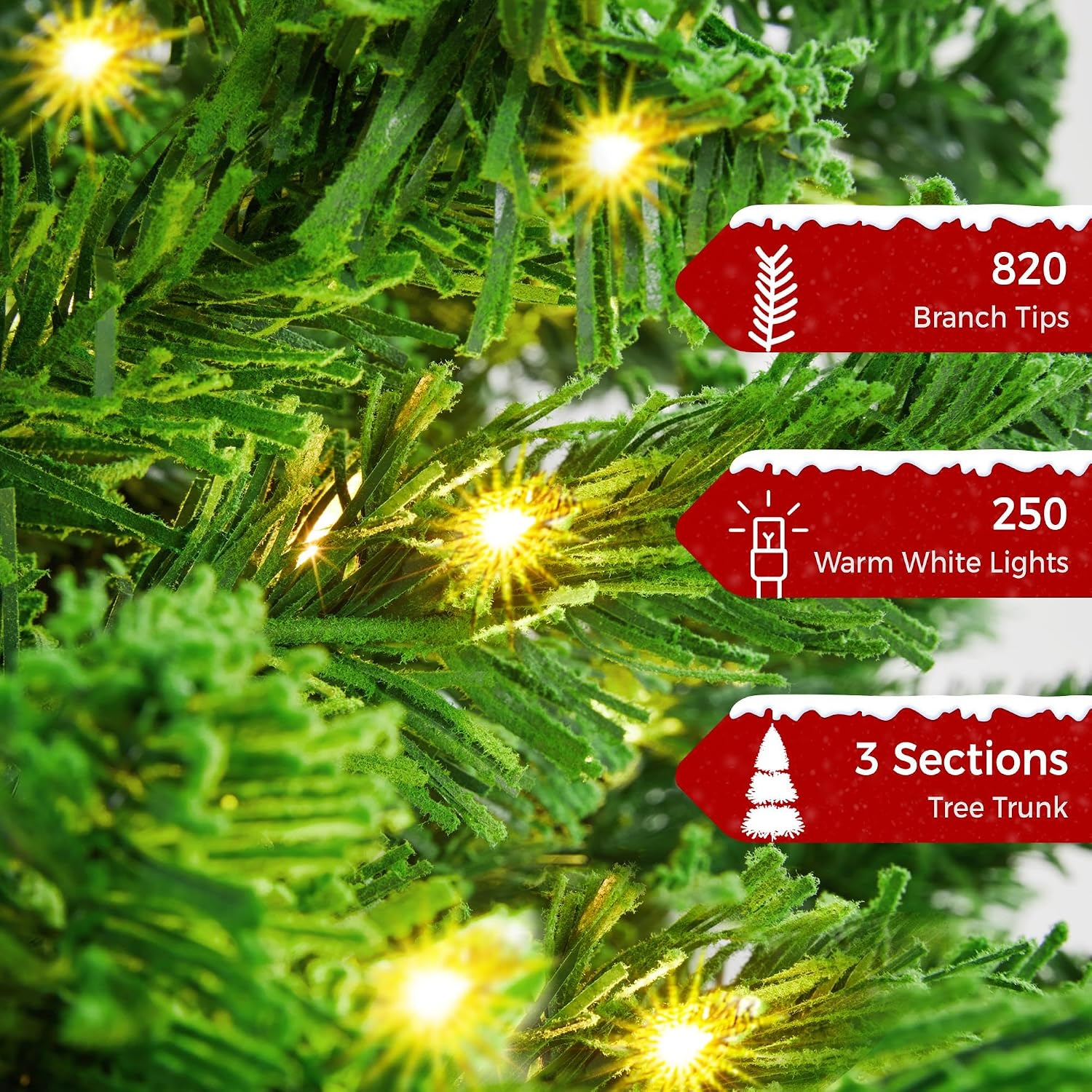 Yaheetech 7.5ft Pre-Lit Snow Flocked Artificial Christmas Tree, 550 Lights