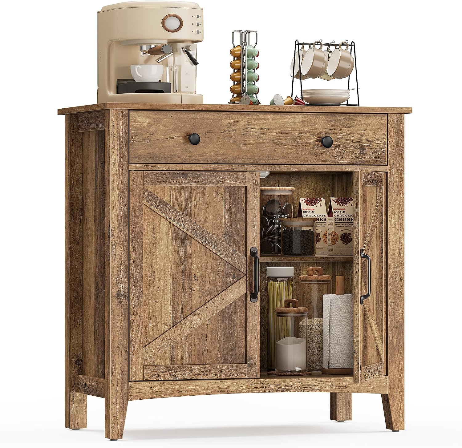 VASAGLE LIRY Collection - Storage Cabinet, Buffet Cabinet, Sideboard, Credenza, with Adjustable Shelves, for Entryway, Rustic White and Honey Brown ULSC381W01