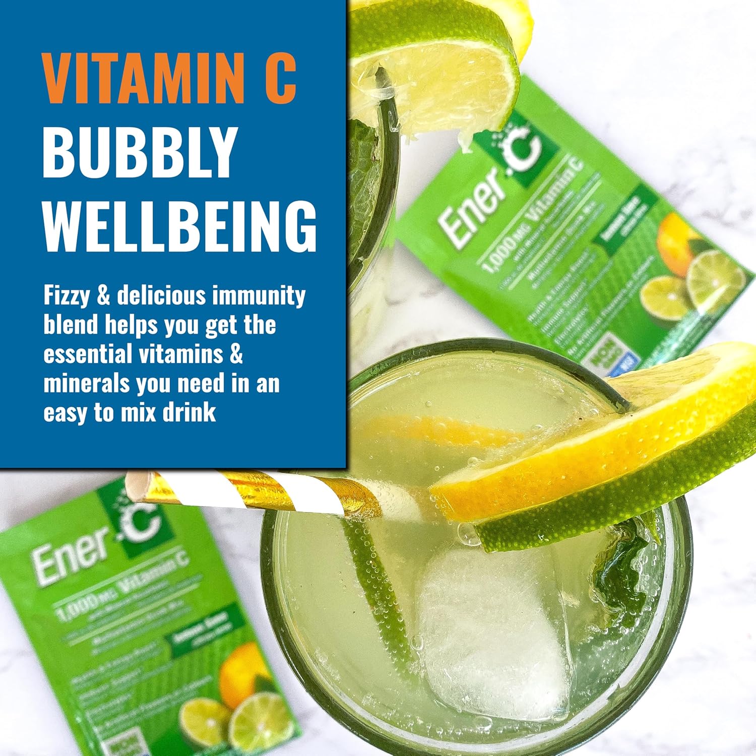 Ener-C Multivitamin Drink Mix, Electrolytes Powder - Lemon Lime, 60 Count | Vitamin Packets for Water, Vitamin Drink Mix, Hydration Liquid Mix