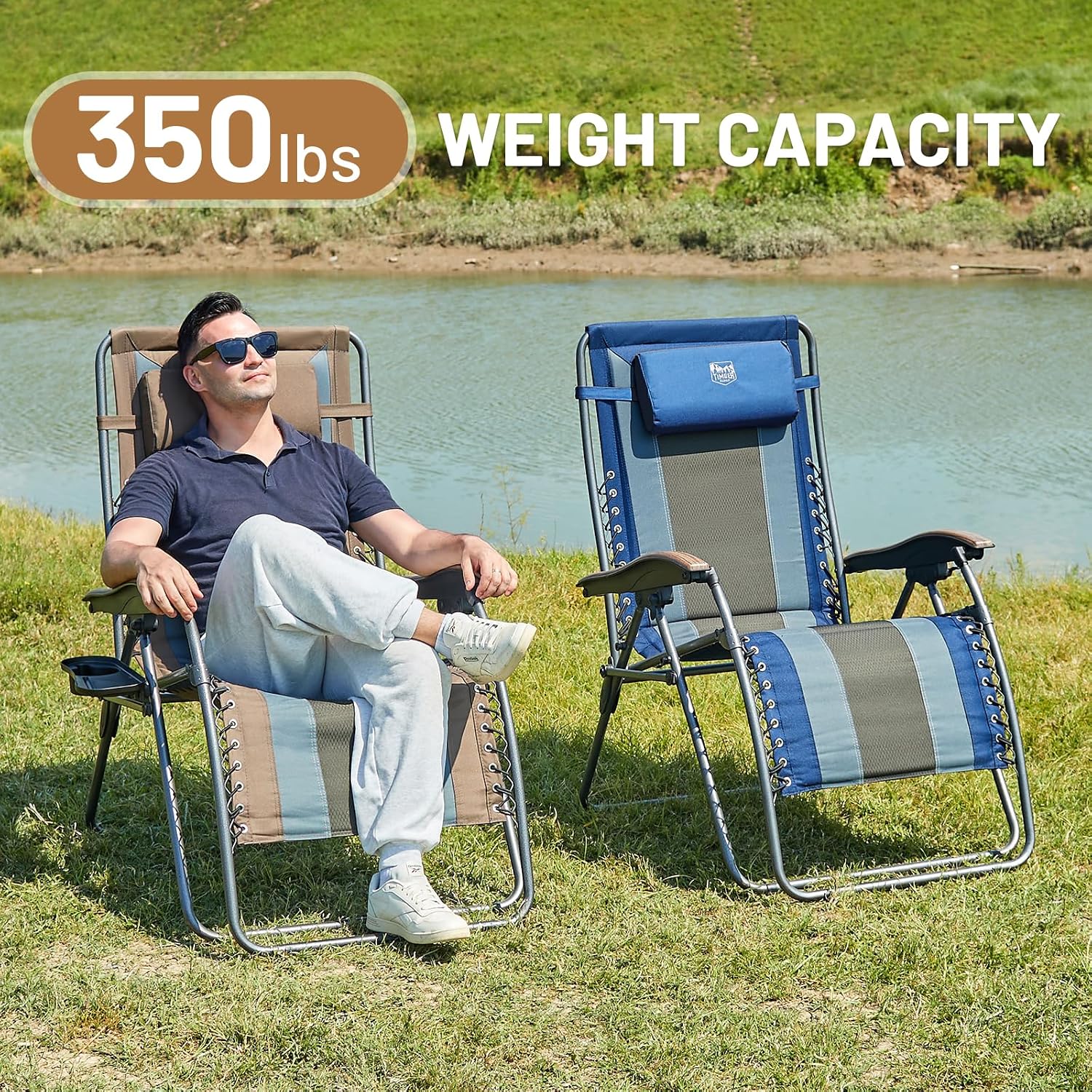 Timber Ridge Oversized Zero Gravity Chair, Padded Reclining Lounge Chair with Adjustable Headrest & Cup Holder, Heavy Duty Support 350 lbs