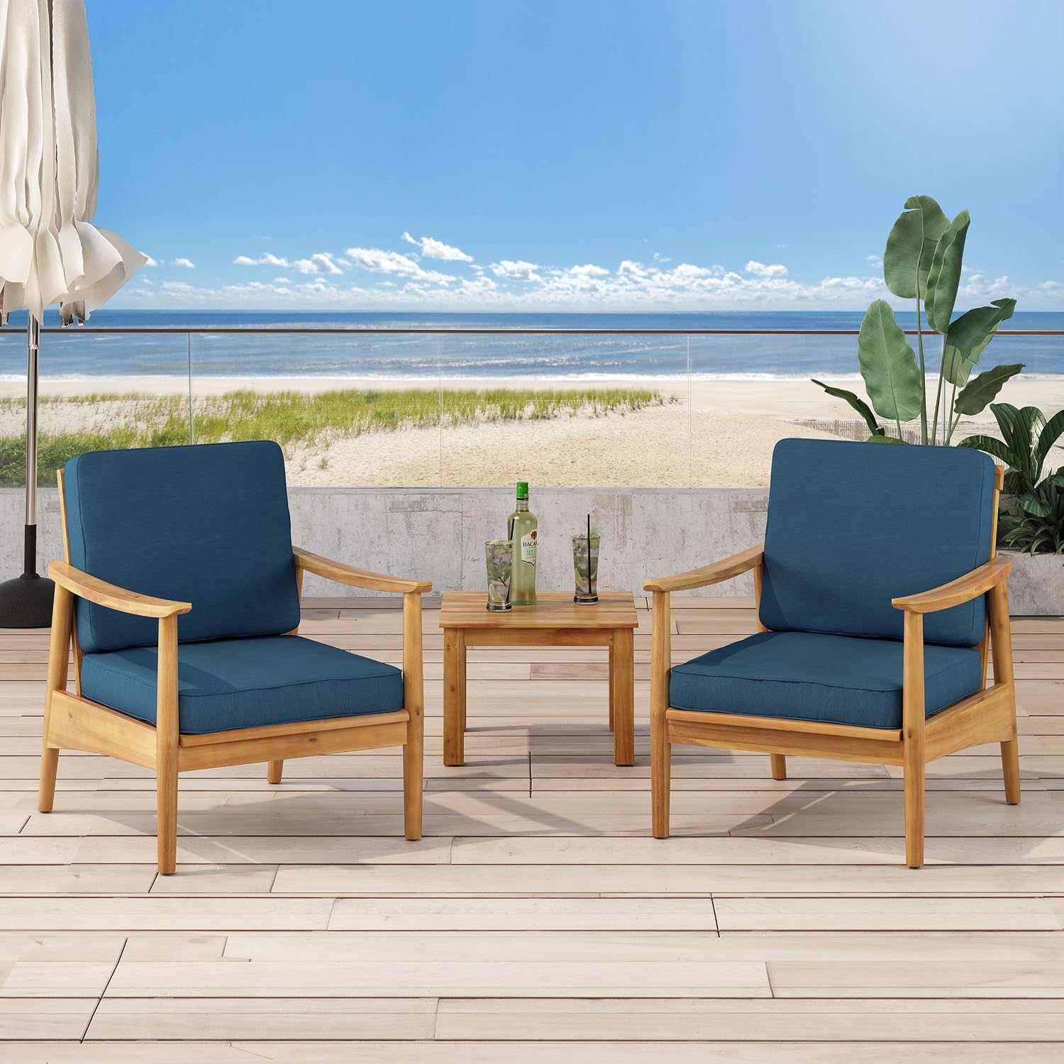 Christopher Knight Home Willowbrook Outdoor Club Chair with Cushion - Acacia Wood - Black (Set of 2)