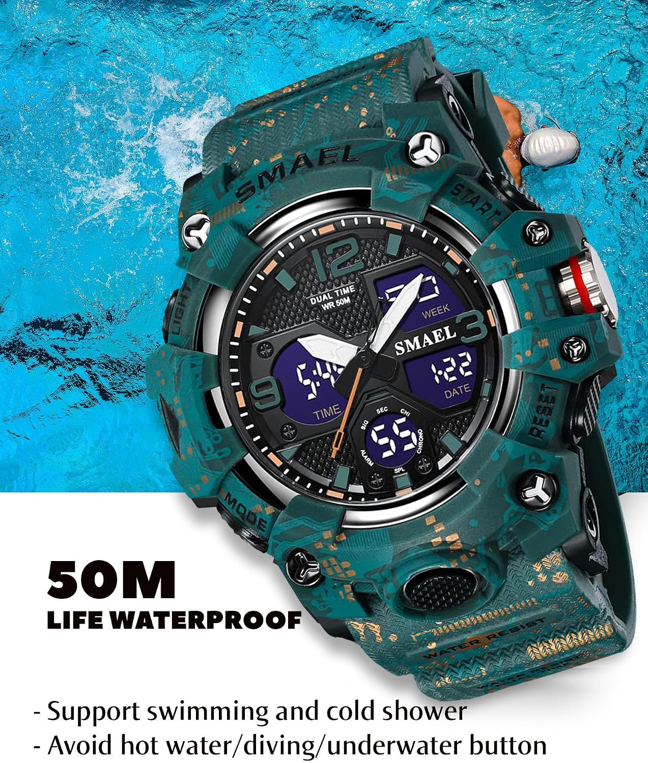 Gosasa Men's Large Face Outdoor Sports Watches Military S-Shock Watch Waterproof, Backlight, Alarm, Stopwatch Features - Rugged Wristwatch for Training, Hiking, and Adventure