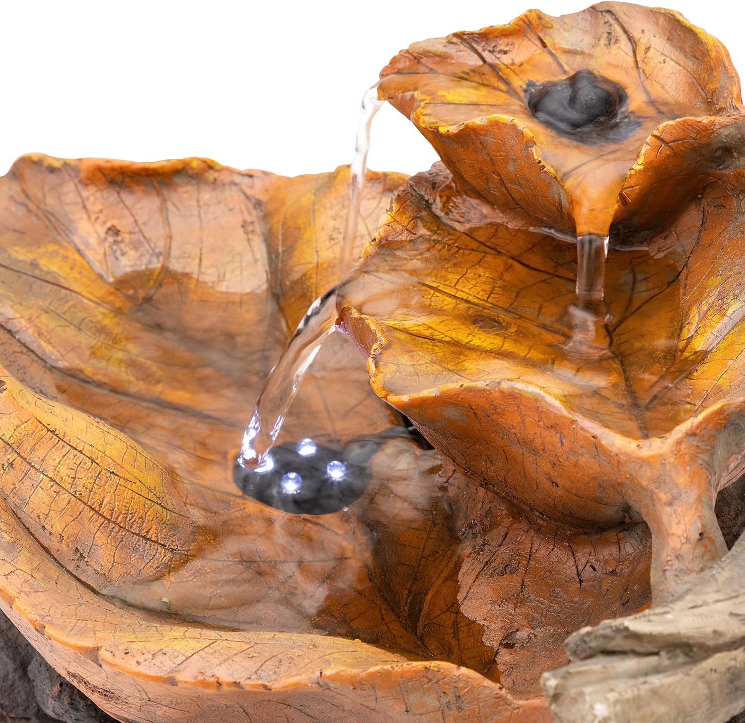 Alpine Corporation WIN326 Indoor Tabletop Light-Up Tiered Rainforest Tree Trunk Water Fountain with LED Lights, 11", Brown