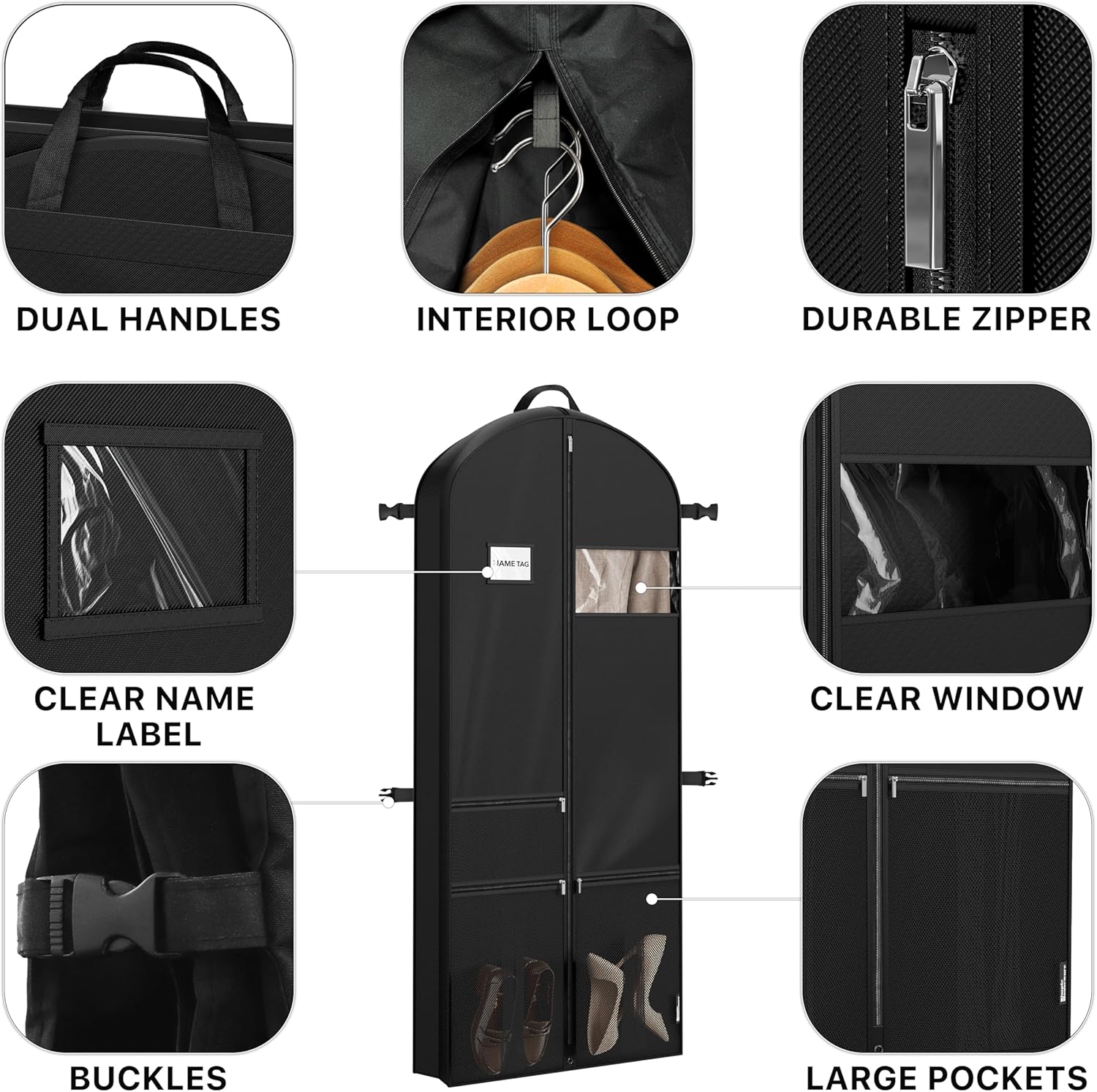 Simple Houseware 43" Travel Garment Bag with Pockets, Heavy Duty Suit Bag